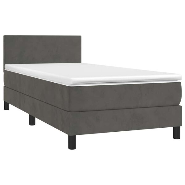 vidaXL Letto a Molle con Materasso e LED Grigio Scuro 80x200cm Velluto