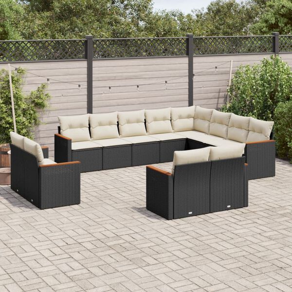vidaXL Set Divani da Giardino 12 pz con Cuscini Nero in Polyrattan
