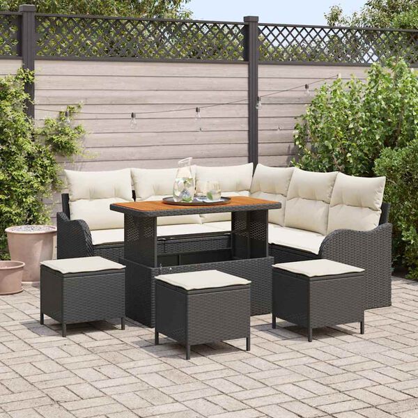 vidaXL Set Divano da Giardino 9 pcs Nero polyrattan