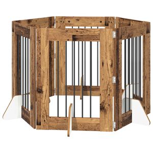 vidaXL Cancello per cani con supporti 6 pcs Legno antico 60 x 80 cm