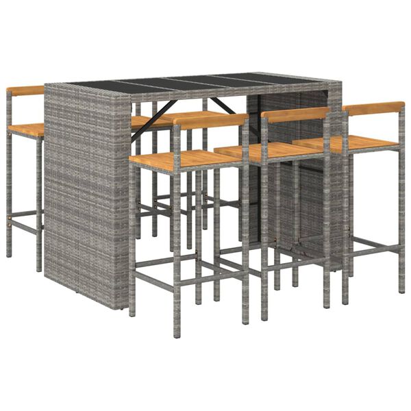 vidaXL Set Bar Giardino 7pz Grigio Polyrattan e Legno Massello Acacia