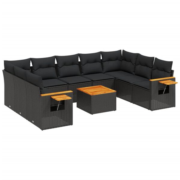 vidaXL Set Divani da Giardino 10pz con Cuscini in Polyrattan Nero