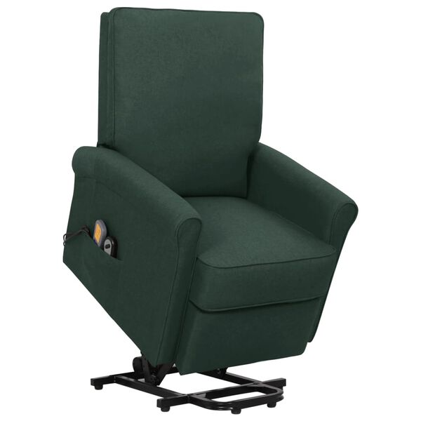 vidaXL Poltrona Alzapersona Massaggiante Verde Scuro Tessuto