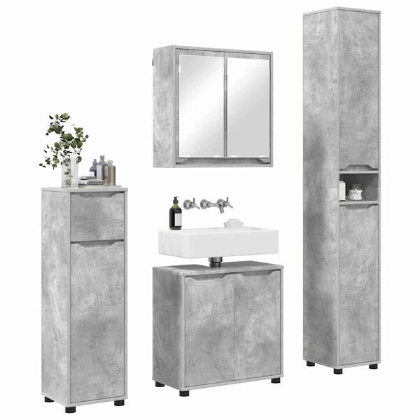 vidaXL Set di mobili per il bagno con cassetto 4 pcs Grigio cemento