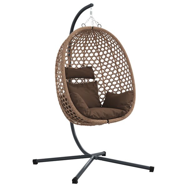 vidaXL Sedia uovo sospesa Caff&egrave; 104 x 100 x 191 cm polyrattan