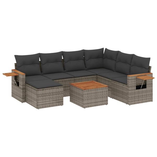vidaXL Set Divano da Giardino 8 pz con Cuscini Grigio in Polyrattan