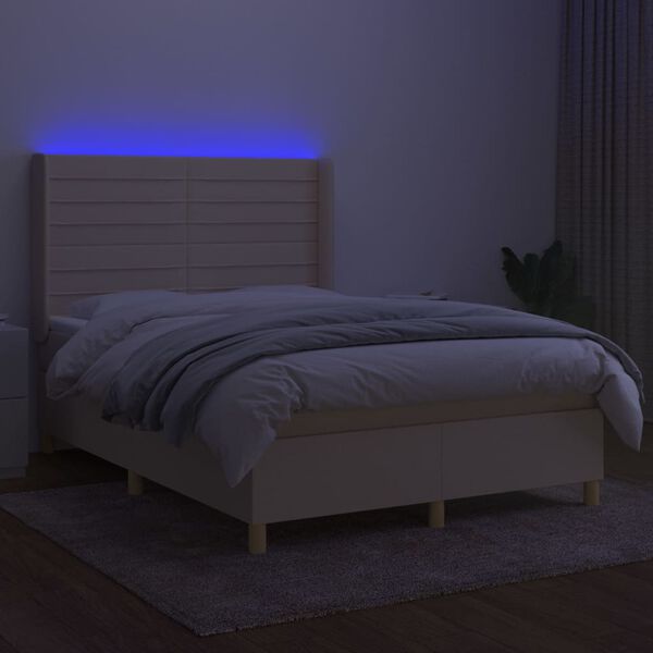 vidaXL Letto a Molle con Materasso e LED Crema 140x200 cm in Tessuto
