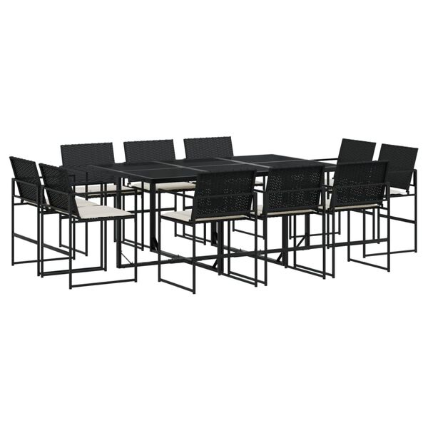 vidaXL Set da Pranzo da Giardino 11 pz con Cuscini in Polyrattan Nero