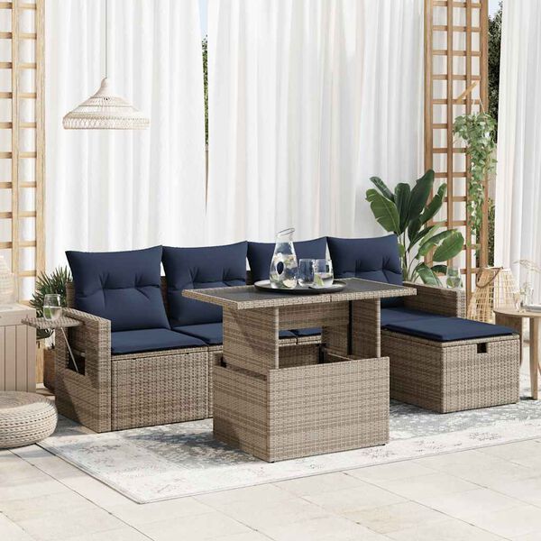 vidaXL Set Divano Giardino 6 pz con Cuscini Grigio Polyrattan Acacia