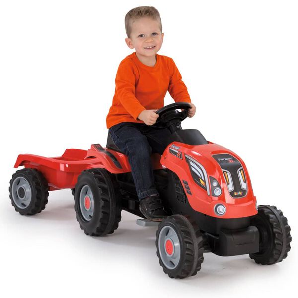 Smoby Trattore Cavalcabile per Bambini con Rimorchio Farmer XL Rosso