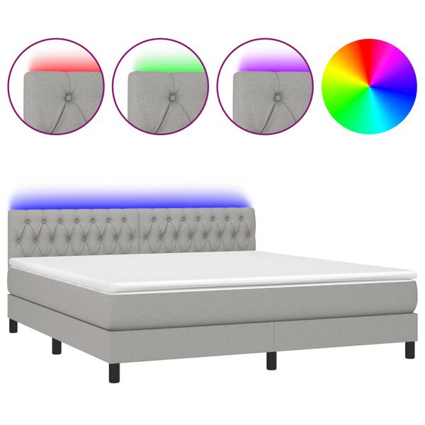 vidaXL Letto a Molle Materasso e LED Grigio Chiaro 160x200 cm Tessuto