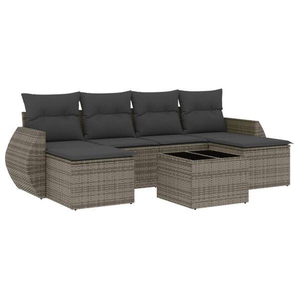 vidaXL Set Divani da Giardino 7 pz con Cuscini Grigio in Polyrattan