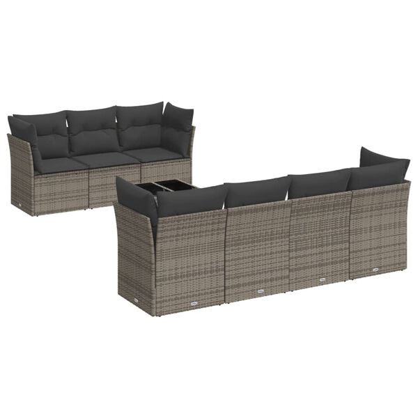 vidaXL Set Divano da Giardino 8 pz con Cuscini Grigio in Polyrattan