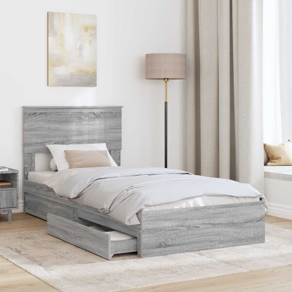 vidaXL Letto con Contenitore con testiera Grigio Sonoma 90 x 200 cm