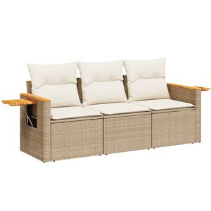 vidaXL Set Divano da Giardino 3 pz con Cuscini Beige in Polyrattan