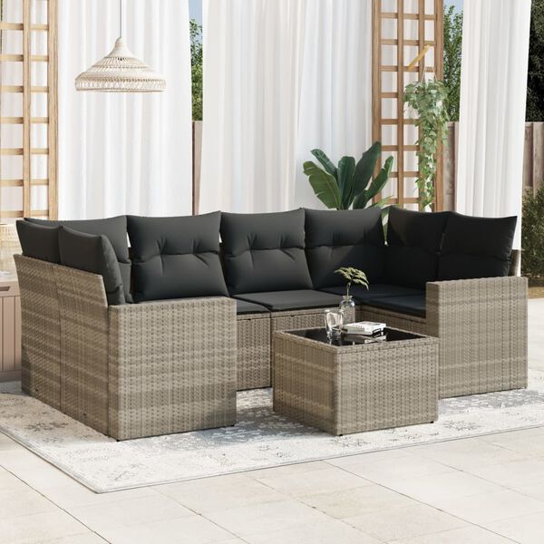 vidaXL Set Divani da Giardino 7pz con Cuscini Grigio Chiaro Polyrattan