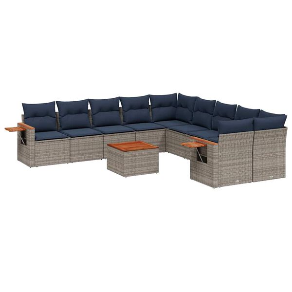 vidaXL Set Divani da Giardino 11 pz con Cuscini in Polyrattan Grigio