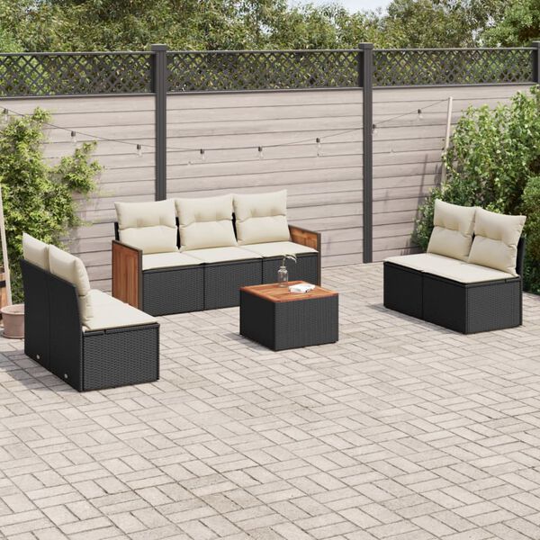 vidaXL Set Divani da Giardino con Cuscini 8 pz Nero in Polyrattan