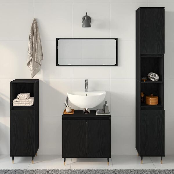 vidaXL Set di mobili per il bagno 3 pcs Rovere Nero 30 x 30 x 190 cm