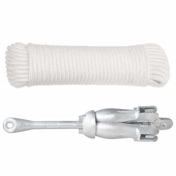 vidaXL Ancora Pieghevole con Corda Argento 4 kg Ghisa Zincata a Caldo