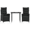 vidaXL Set da Pranzo da Giardino 3 pz con Cuscini Nero in Polyrattan