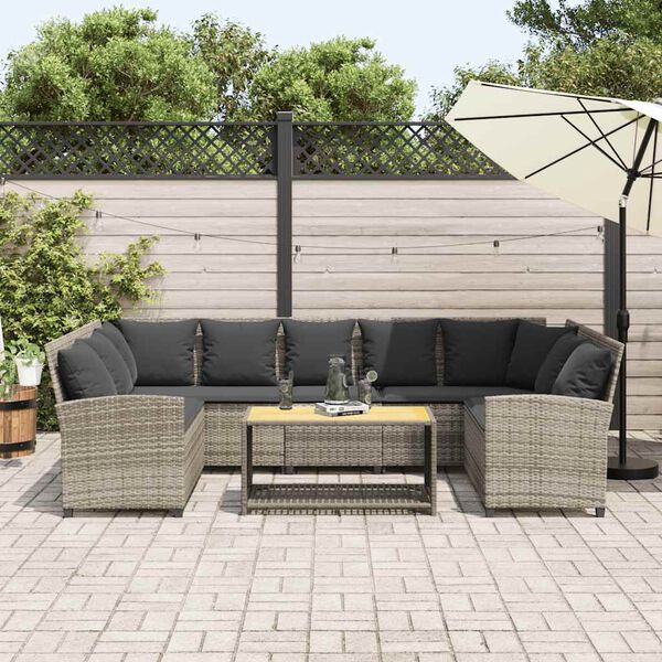 vidaXL Divano da Giardino con Cuscini in Polyrattan Grigio Chiaro