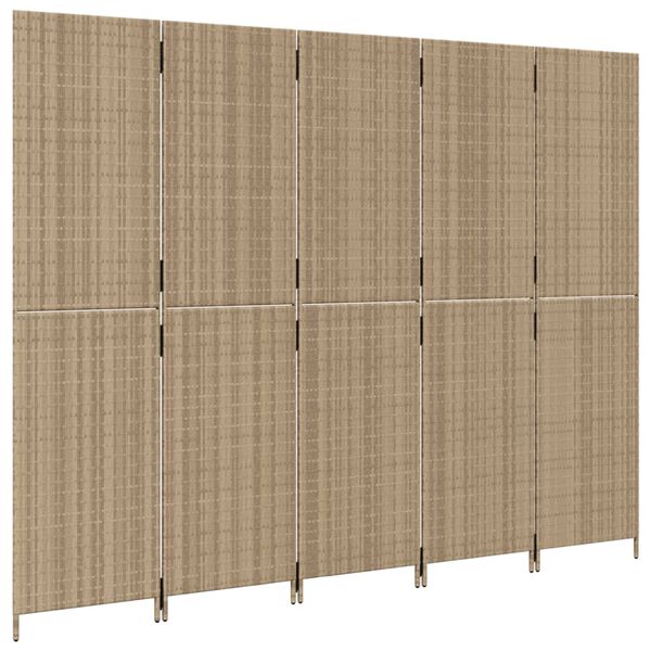 vidaXL Divisorio per Ambienti a 5 Pannelli Beige in Polyrattan
