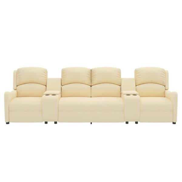 vidaXL Divano Massaggiante 4 Posti con Portabicchieri Crema in Tessuto