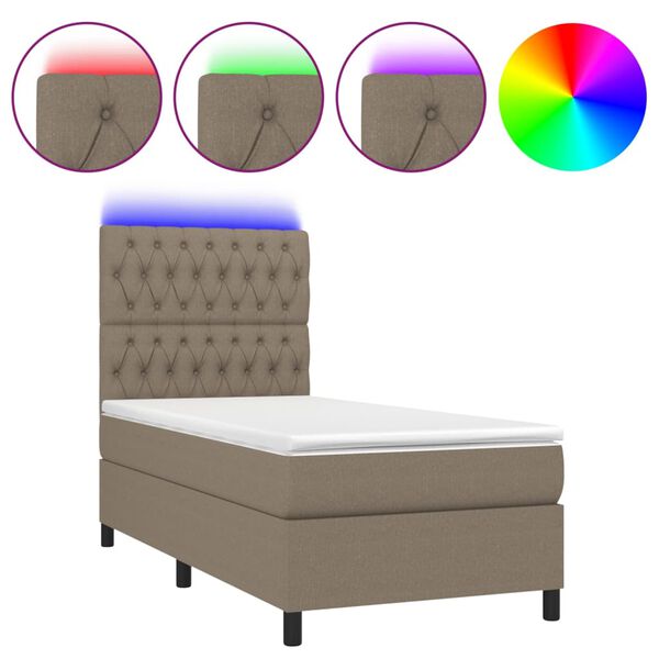 vidaXL Letto a Molle con Materasso e LED Tortora 100x200cm in Tessuto