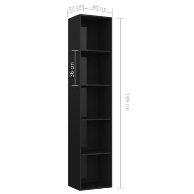 vidaXL Libreria Nero Lucido 40x30x189 cm in Legno Multistrato