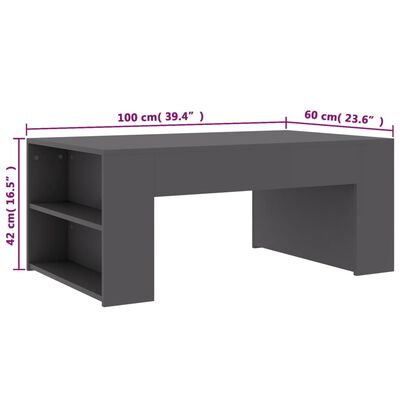 vidaXL Tavolino da Salotto Grigio 100x60x42 cm in Legno Multistrato