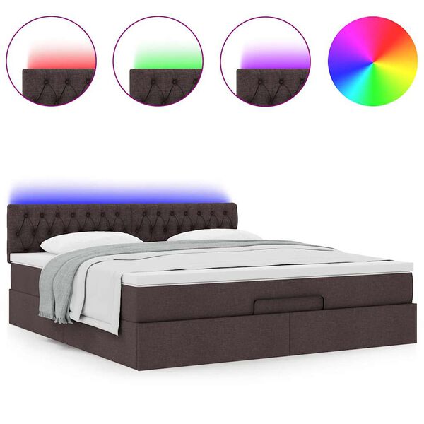 vidaXL Pouf Letto con Materasso e LED Marrone Scuro 180x200cm Tessuto