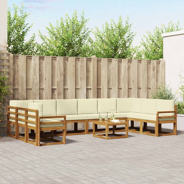 vidaXL Set di divani da esterno con cuscino 11 pcs Naturale e Crema