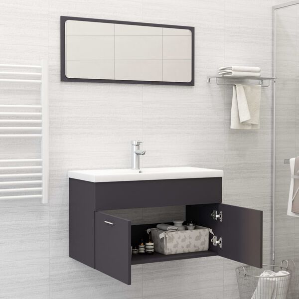 vidaXL Set Mobili da Bagno Grigio in Truciolato