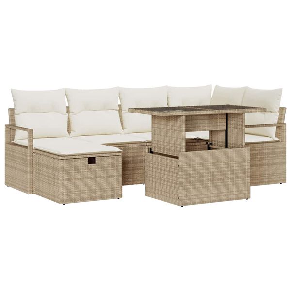 vidaXL Set Divano da Giardino con cuscino 7 pcs Beige Poly Rattan