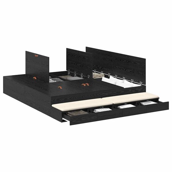 vidaXL Struttura letto con contenitore con cassetto Rovere Nero 180 cm