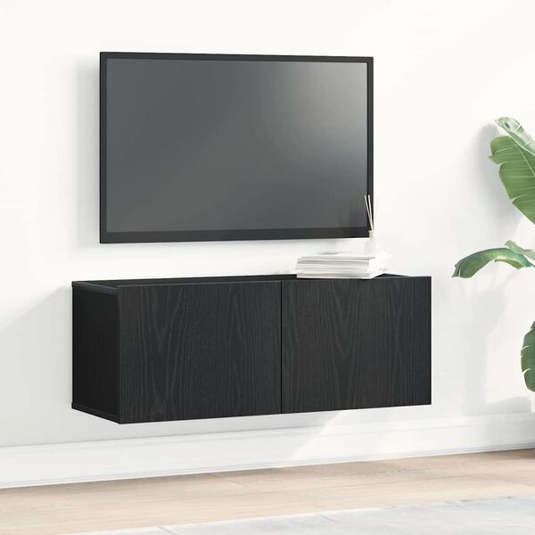 vidaXL Mobile TV 2 pcs Rovere Nero 80 x 30 x 30 cm Legno multistrato