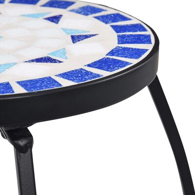vidaXL Tavolini con Mosaico 3 pz Blu e Bianco in Ceramica