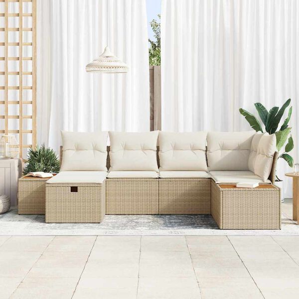vidaXL Set Divano da Giardino con cuscino 6 pcs Beige Poly Rattan