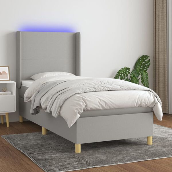 vidaXL Letto a Molle Materasso e LED Grigio Chiaro 80x200 cm Tessuto