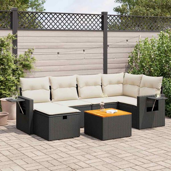 vidaXL Set Divani da Giardino con Cuscini 7pz Nero Polyrattan