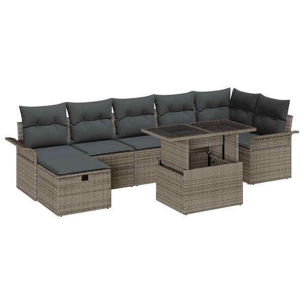 vidaXL Set Divano da Giardino con cuscino 8 pcs Grigio Poly Rattan