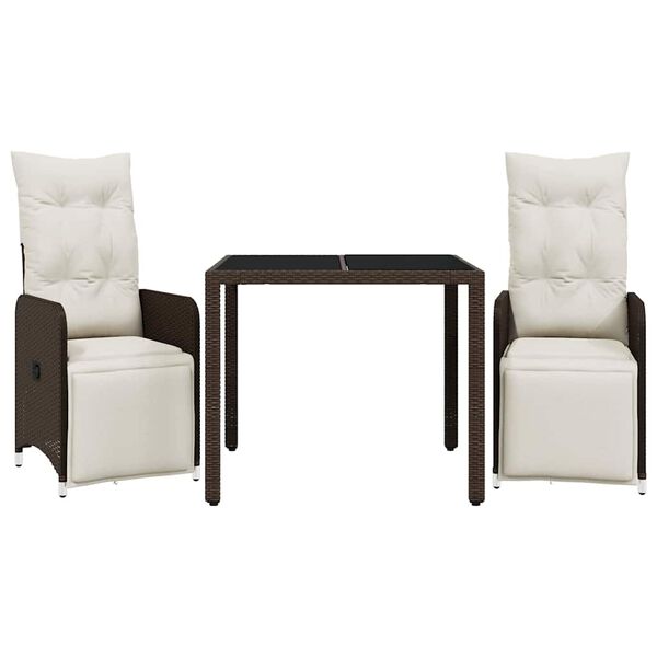 vidaXL Set Bistrò da Giardino 3 pz con Cuscini in Polyrattan Marrone