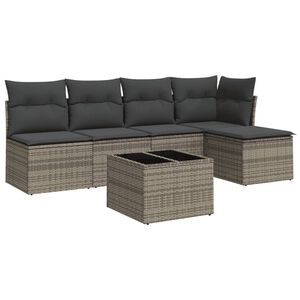 vidaXL Set Divano da Giardino 6 pz con Cuscini Grigio in Polyrattan