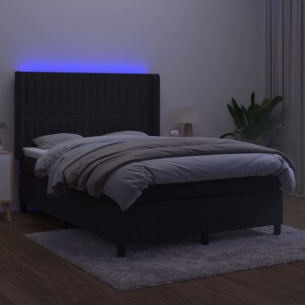 vidaXL Letto a Molle con Materasso e LED Nero 140x200 cm in Velluto