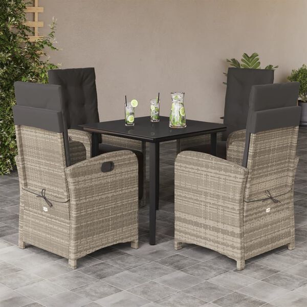 vidaXL Set Pranzo da Giardino 5pz con Cuscini Grigio Chiaro Polyrattan