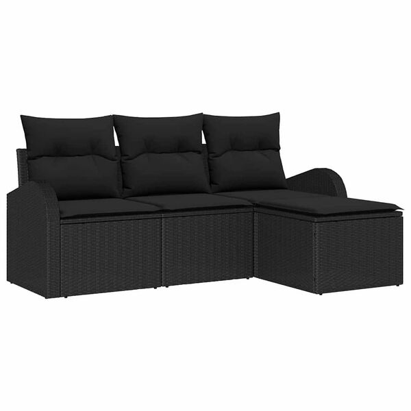 vidaXL Set di divani con cuscino 4 pcs Nero polyrattan