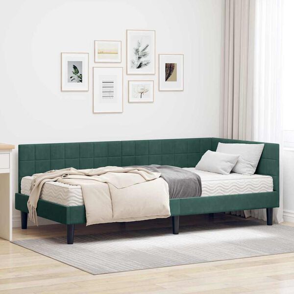 vidaXL Struttura Letto Angolare con Materasso 2 pcs Verde Velluto