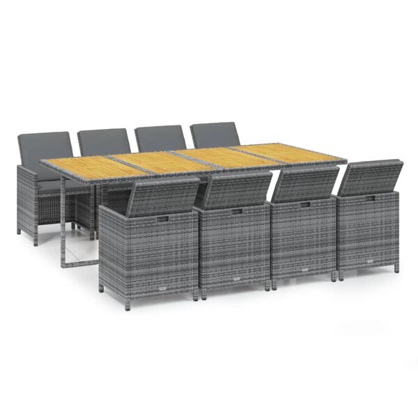 vidaXL Set Pranzo da Giardino 9 pz con Cuscini in Polyrattan Grigio