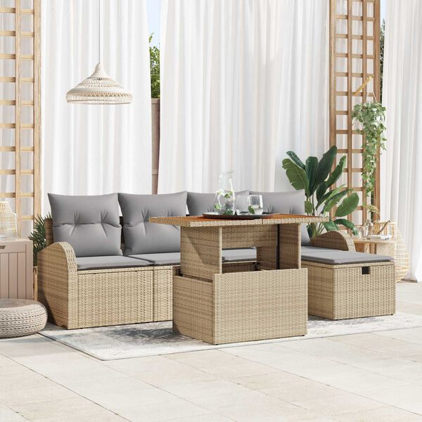 vidaXL Set Divano da Giardino con cuscino 6 pcs Beige Poly Rattan